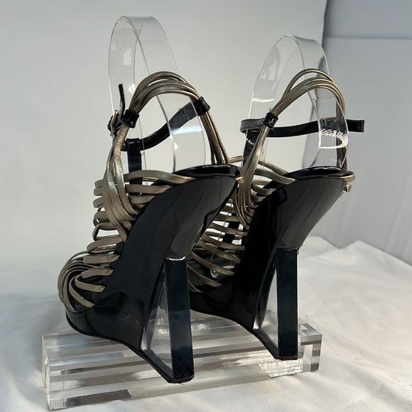 Salvatore Ferragamo Sz 9 Cage Strap Lucite High Heel Wedge Sandals Shoes - Picture 8 of 16